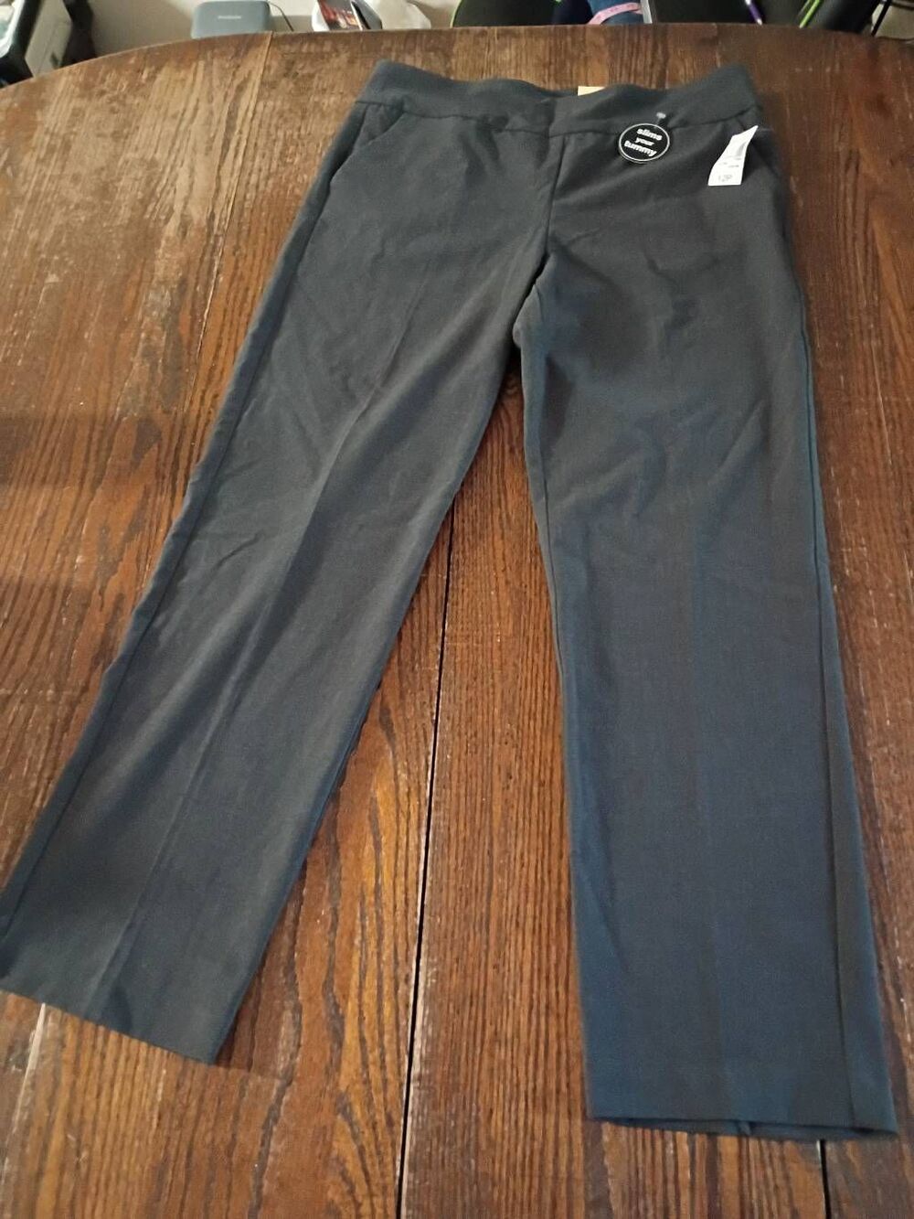 New 12P Dressbarn Tummy Control Slim Leg Grey Pants Work Office Casual Pockets